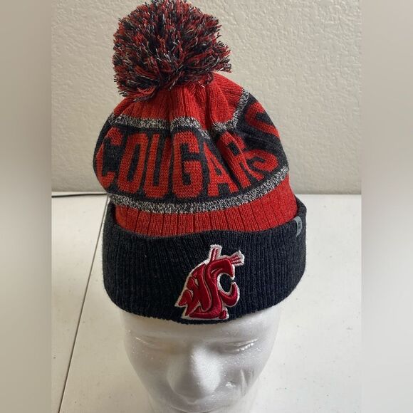 NWT NCAA Washington State Cougars Youth Below Zero Red Black Knit Beanie Hat - Picture 2 of 9